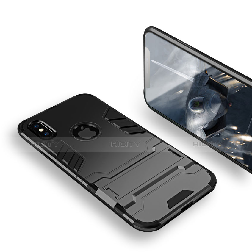 Coque Contour Silicone et Vitre Mat avec Support pour Apple iPhone Xs Noir Plus