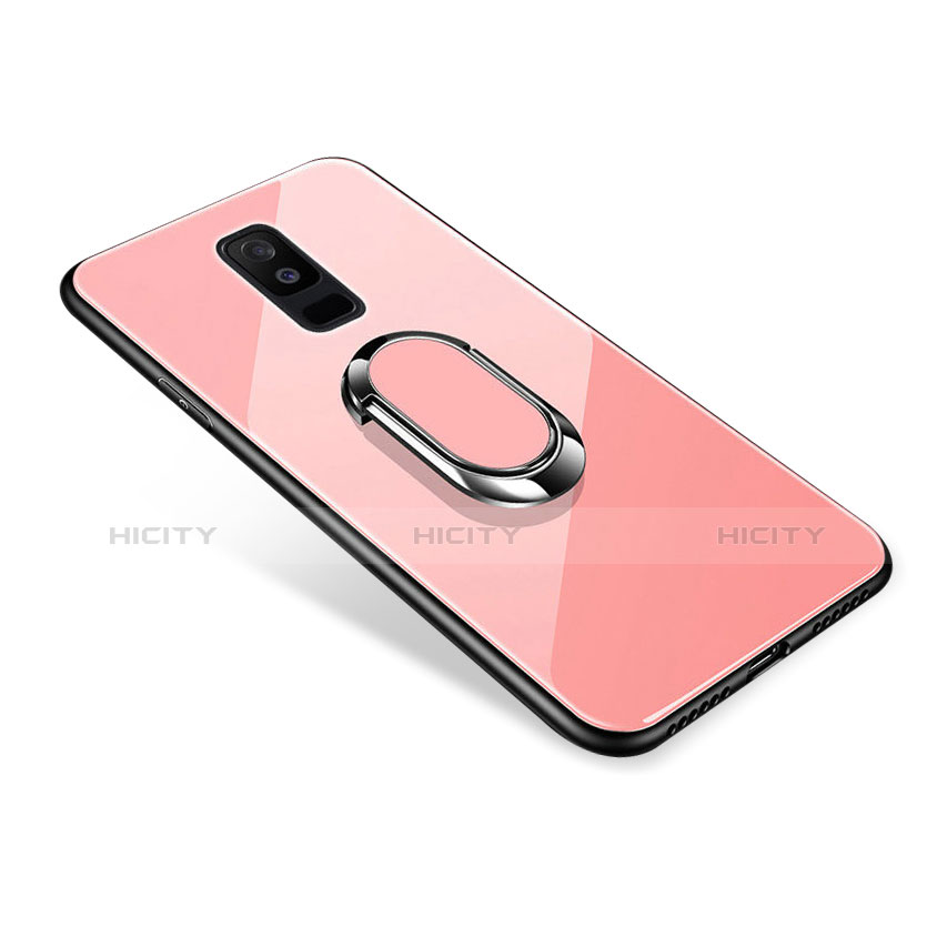 Coque Contour Silicone et Vitre Miroir Housse Etui avec Support Bague Anneau pour Samsung Galaxy A6 Plus Or Rose Plus