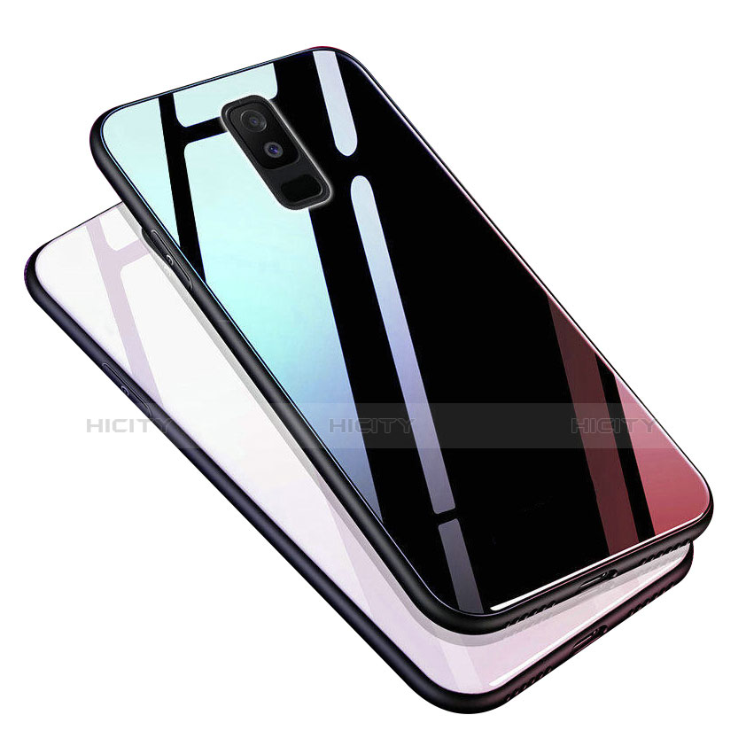 Coque Contour Silicone et Vitre Miroir Housse Etui avec Support Bague Anneau pour Samsung Galaxy A6 Plus Plus