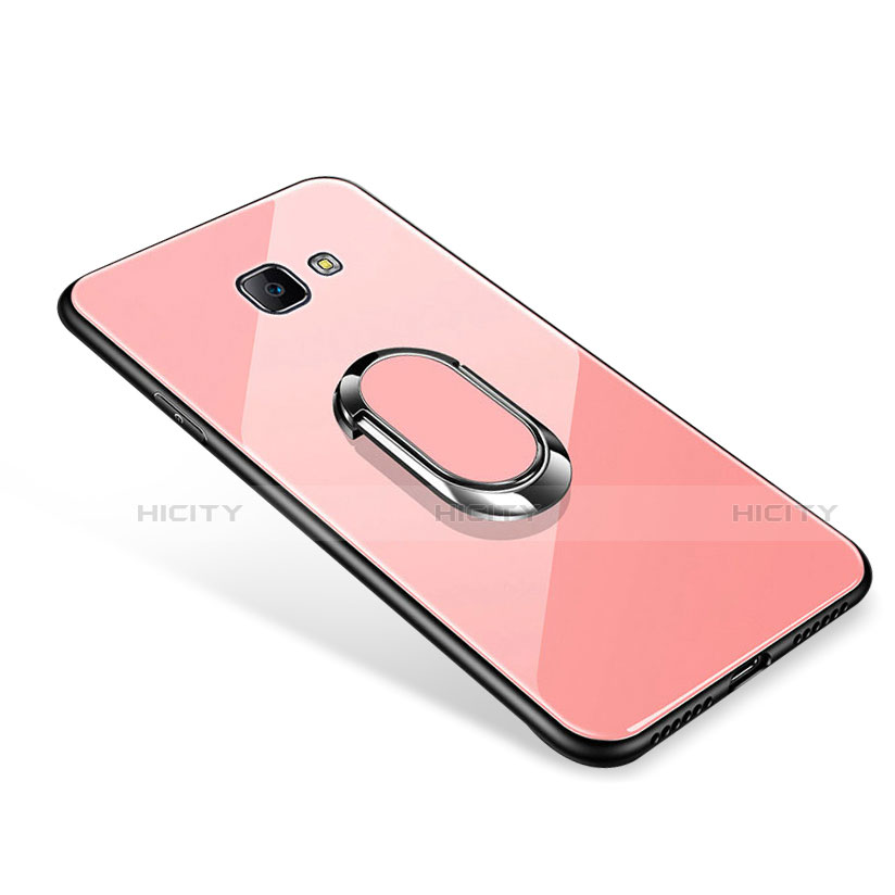 Coque Contour Silicone et Vitre Miroir Housse Etui avec Support Bague Anneau pour Samsung Galaxy J7 Prime Or Rose Plus