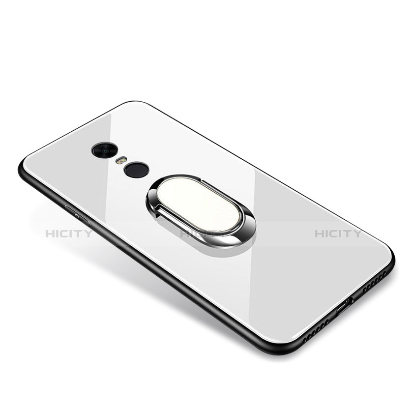 Coque Contour Silicone et Vitre Miroir Housse Etui avec Support Bague Anneau pour Xiaomi Redmi 5 Plus Blanc Plus