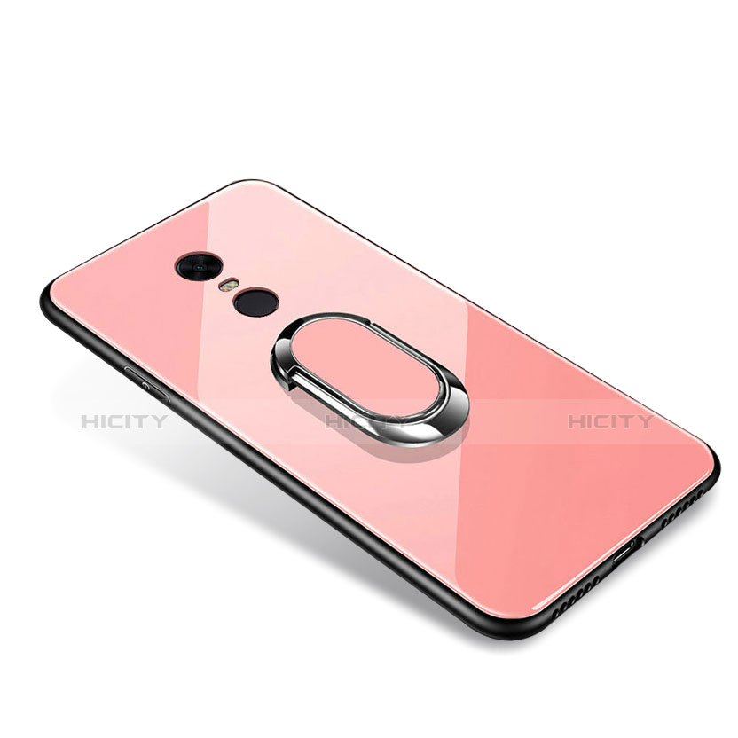 Coque Contour Silicone et Vitre Miroir Housse Etui avec Support Bague Anneau pour Xiaomi Redmi Note 5 Indian Version Or Rose Plus