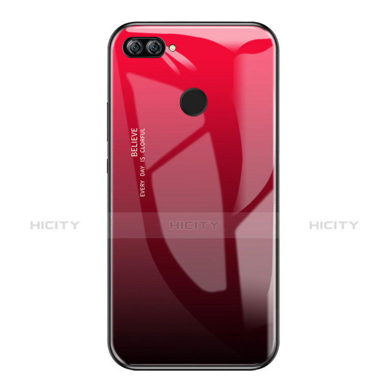 Coque Contour Silicone et Vitre Miroir Housse Etui Degrade Arc en Ciel pour Huawei Enjoy 7S Rouge Plus