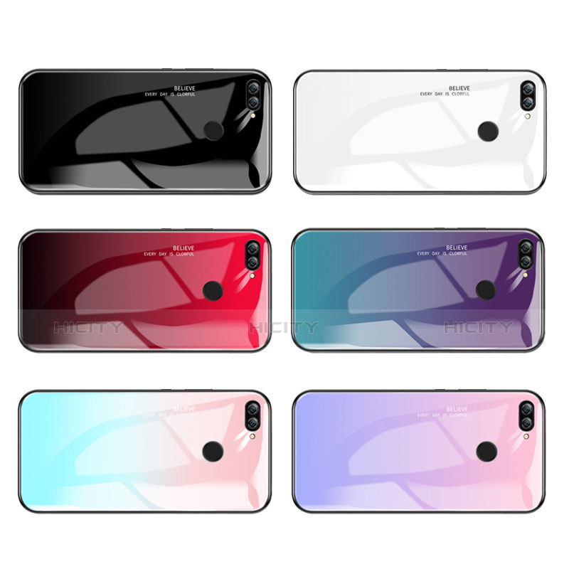 Coque Contour Silicone et Vitre Miroir Housse Etui Degrade Arc en Ciel pour Huawei Honor 9i Plus