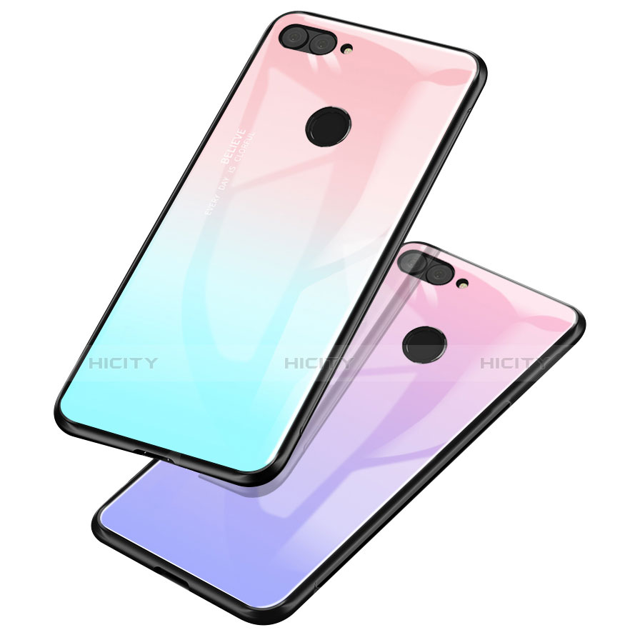 Coque Contour Silicone et Vitre Miroir Housse Etui Degrade Arc en Ciel pour Huawei Honor 9i Plus