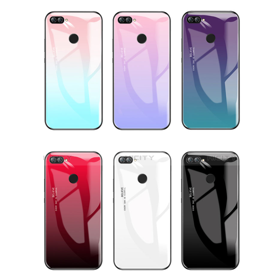 Coque Contour Silicone et Vitre Miroir Housse Etui Degrade Arc en Ciel pour Huawei Honor 9i Plus