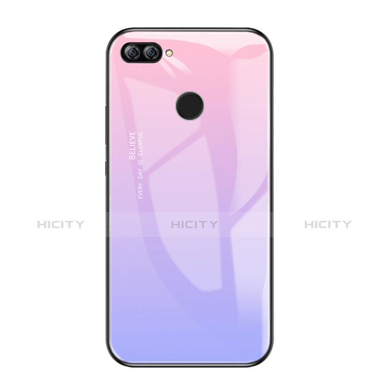 Coque Contour Silicone et Vitre Miroir Housse Etui Degrade Arc en Ciel pour Huawei Honor 9i Violet Plus