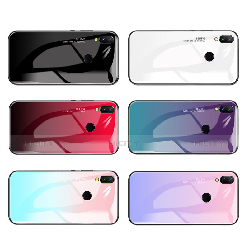 Coque Contour Silicone et Vitre Miroir Housse Etui Degrade Arc en Ciel pour Huawei Honor Play Plus