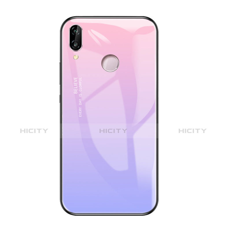 Coque Contour Silicone et Vitre Miroir Housse Etui Degrade Arc en Ciel pour Huawei Honor Play Violet Plus