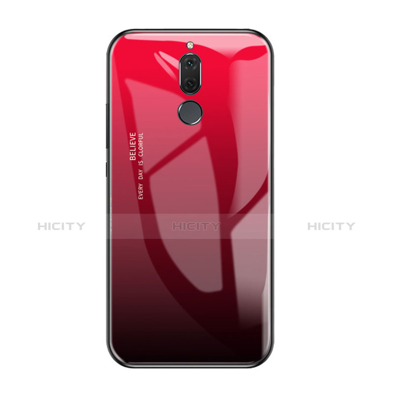 Coque Contour Silicone et Vitre Miroir Housse Etui Degrade Arc en Ciel pour Huawei Maimang 6 Rouge Plus