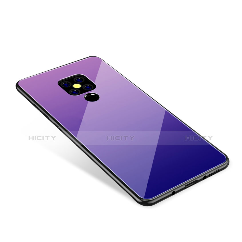 Coque Contour Silicone et Vitre Miroir Housse Etui Degrade Arc en Ciel pour Huawei Mate 20 Violet Plus