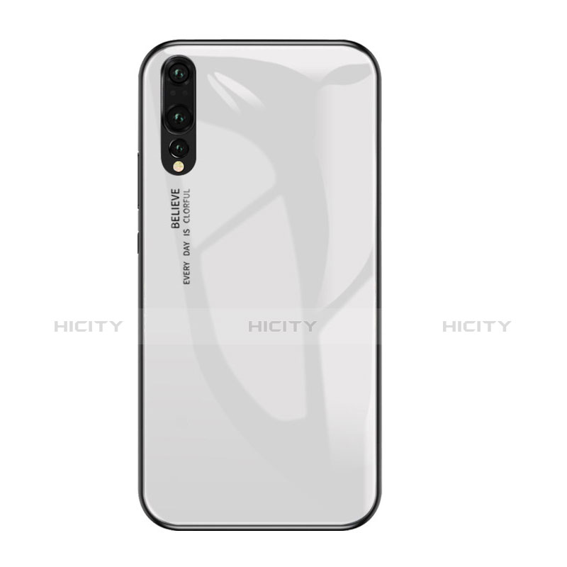 Coque Contour Silicone et Vitre Miroir Housse Etui Degrade Arc en Ciel pour Huawei P20 Pro Blanc Plus