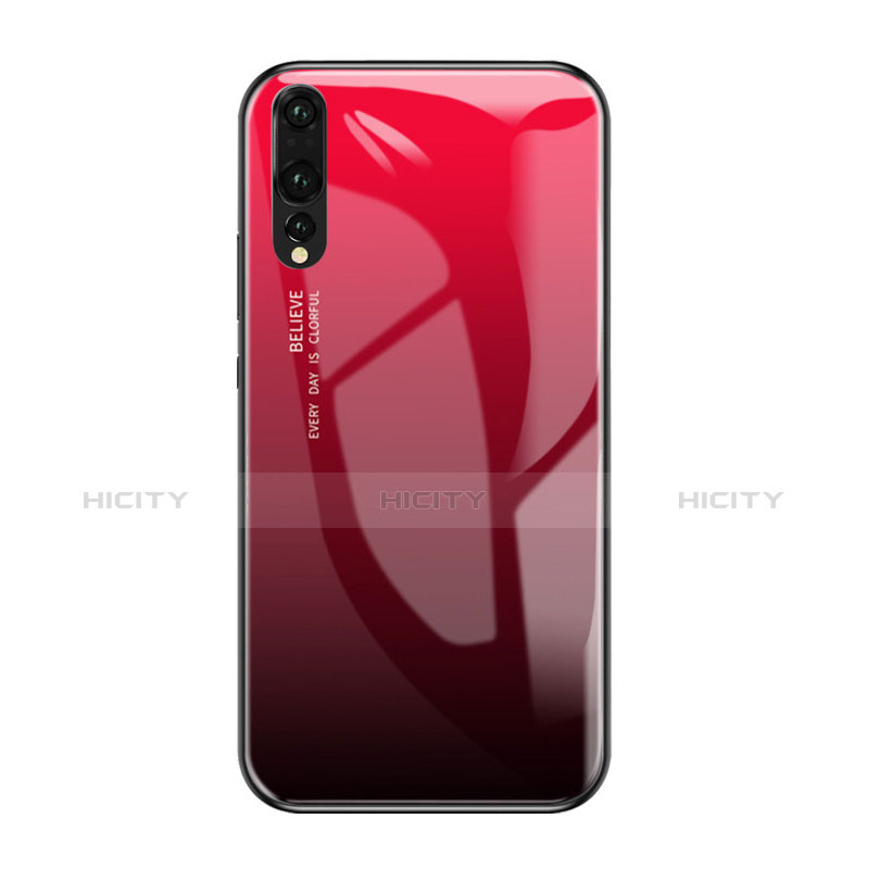 Coque Contour Silicone et Vitre Miroir Housse Etui Degrade Arc en Ciel pour Huawei P20 Pro Rouge Plus