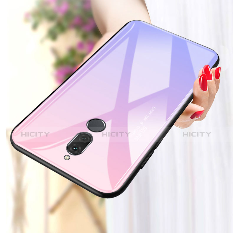 Coque Contour Silicone et Vitre Miroir Housse Etui Degrade Arc en Ciel pour Huawei Rhone Plus