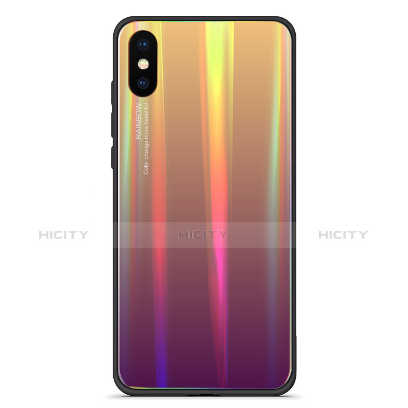 Coque Contour Silicone et Vitre Miroir Housse Etui Degrade Arc en Ciel pour Xiaomi Mi 8 Explorer Mixte Plus