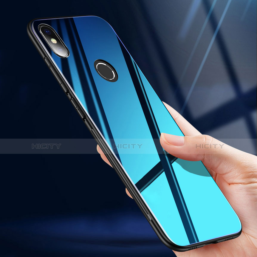 Coque Contour Silicone et Vitre Miroir Housse Etui Degrade Arc en Ciel pour Xiaomi Mi 8 Plus