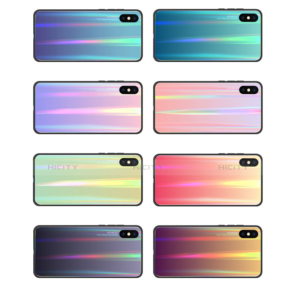 Coque Contour Silicone et Vitre Miroir Housse Etui Degrade Arc en Ciel pour Xiaomi Mi 8 Pro Global Version Plus