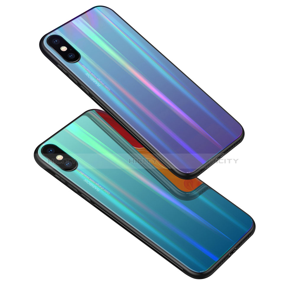 Coque Contour Silicone et Vitre Miroir Housse Etui Degrade Arc en Ciel pour Xiaomi Mi 8 Pro Global Version Plus