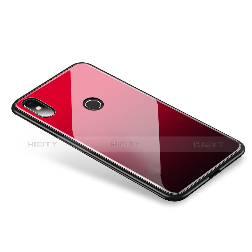 Coque Contour Silicone et Vitre Miroir Housse Etui Degrade Arc en Ciel pour Xiaomi Mi 8 Rouge Plus