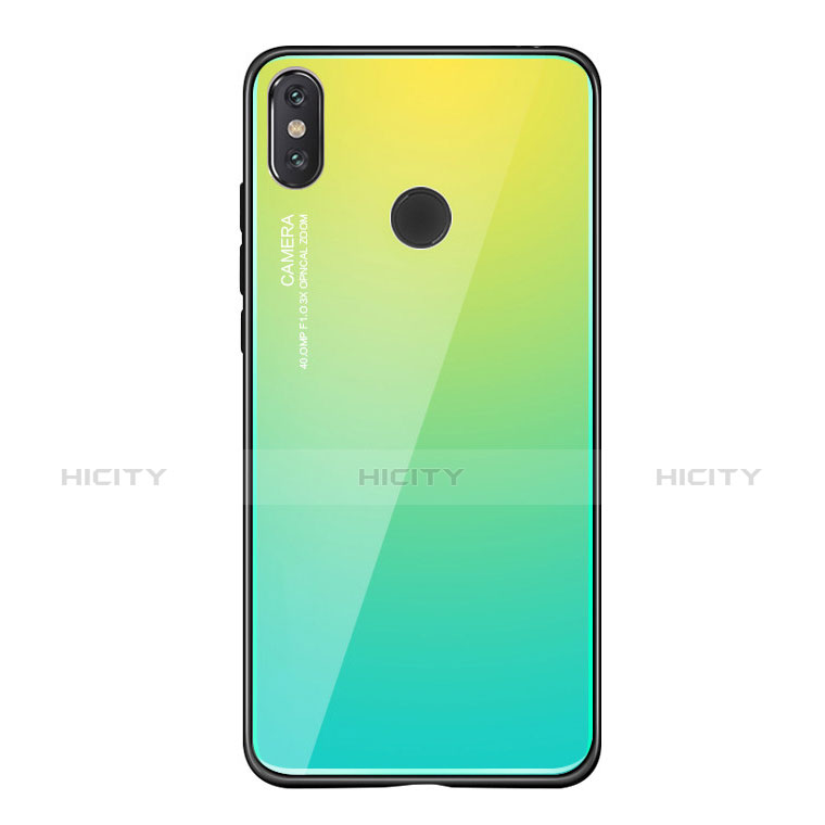 Coque Contour Silicone et Vitre Miroir Housse Etui Degrade Arc en Ciel pour Xiaomi Mi 8 SE Vert Plus