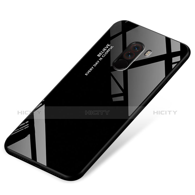 Coque Contour Silicone et Vitre Miroir Housse Etui Degrade Arc en Ciel pour Xiaomi Pocophone F1 Noir Plus