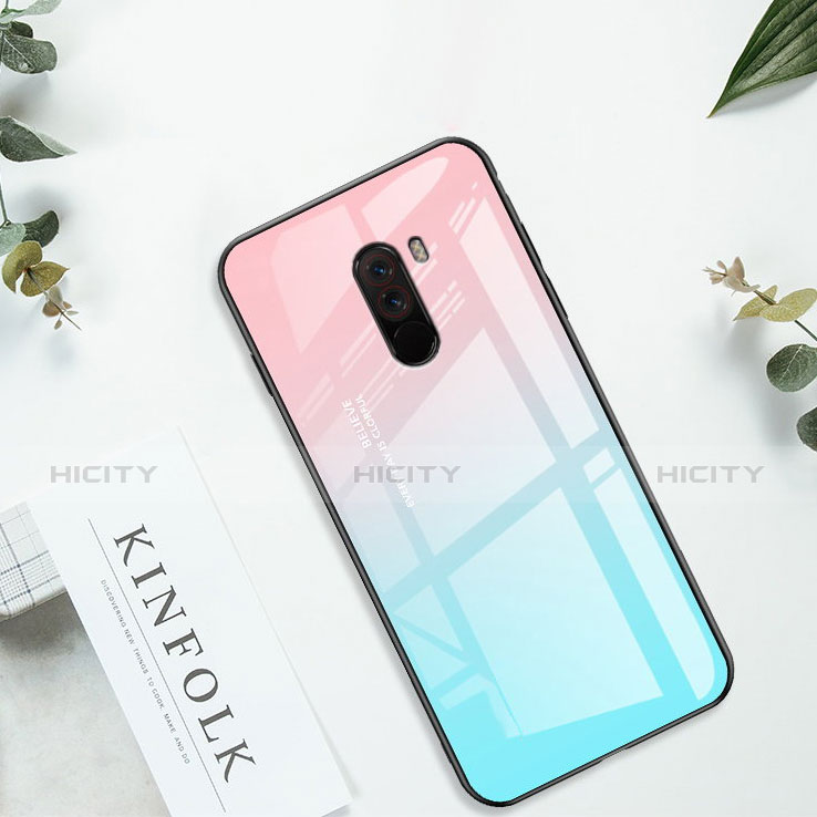 Coque Contour Silicone et Vitre Miroir Housse Etui Degrade Arc en Ciel pour Xiaomi Pocophone F1 Plus