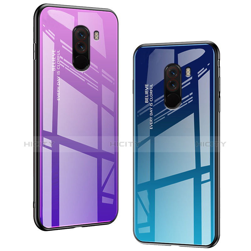 Coque Contour Silicone et Vitre Miroir Housse Etui Degrade Arc en Ciel pour Xiaomi Pocophone F1 Plus