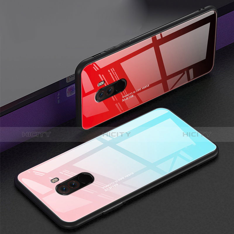 Coque Contour Silicone et Vitre Miroir Housse Etui Degrade Arc en Ciel pour Xiaomi Pocophone F1 Plus