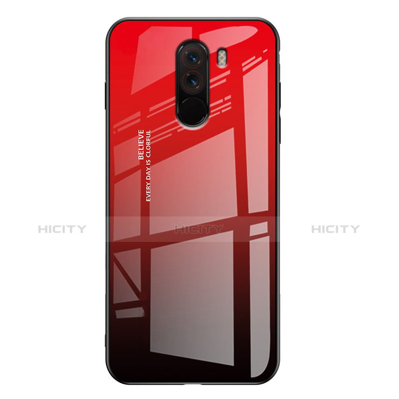 Coque Contour Silicone et Vitre Miroir Housse Etui Degrade Arc en Ciel pour Xiaomi Pocophone F1 Plus