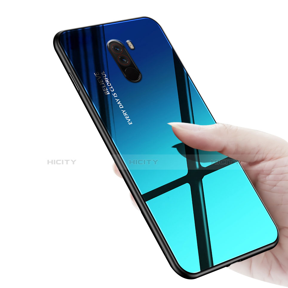 Coque Contour Silicone et Vitre Miroir Housse Etui Degrade Arc en Ciel pour Xiaomi Pocophone F1 Plus