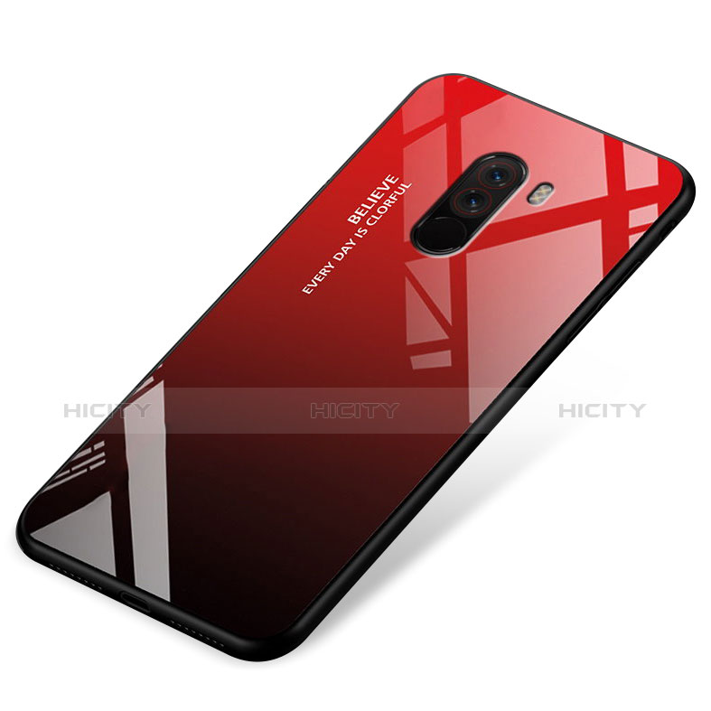 Coque Contour Silicone et Vitre Miroir Housse Etui Degrade Arc en Ciel pour Xiaomi Pocophone F1 Rouge Plus