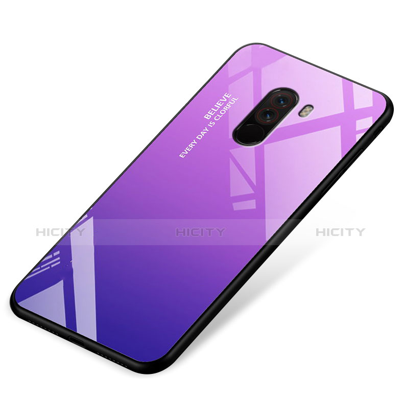 Coque Contour Silicone et Vitre Miroir Housse Etui Degrade Arc en Ciel pour Xiaomi Pocophone F1 Violet Plus