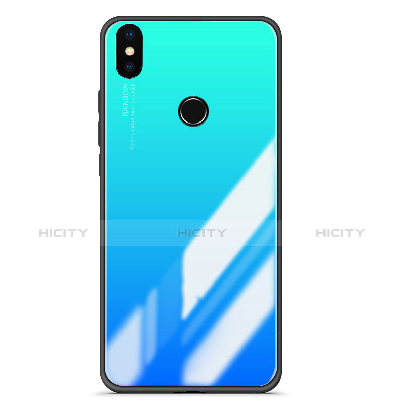 Coque Contour Silicone et Vitre Miroir Housse Etui Degrade pour Xiaomi Mi 6X Bleu Ciel Plus