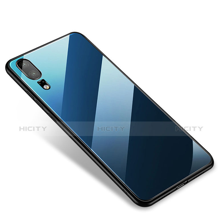 Coque Contour Silicone et Vitre Miroir Housse Etui M01 pour Huawei P20 Bleu Plus