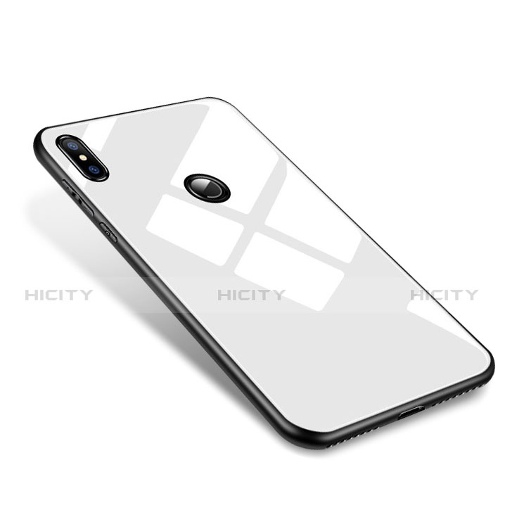 Coque Contour Silicone et Vitre Miroir Housse Etui M01 pour Xiaomi Mi 8 Blanc Plus