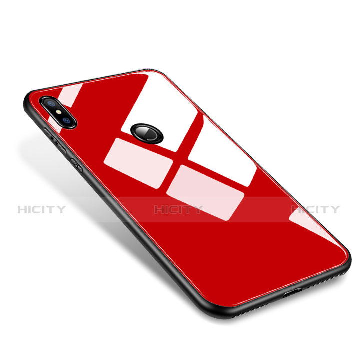 Coque Contour Silicone et Vitre Miroir Housse Etui M01 pour Xiaomi Mi 8 Rouge Plus