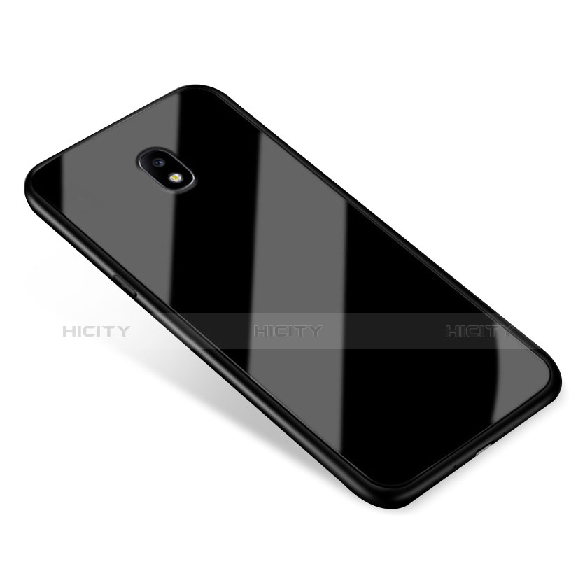 Coque Contour Silicone et Vitre Miroir Housse Etui pour Samsung Galaxy J5 (2017) SM-J750F Noir Plus