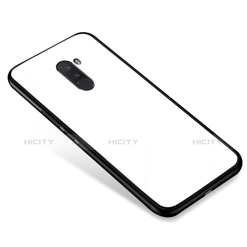 Coque Contour Silicone et Vitre Miroir Housse Etui pour Xiaomi Pocophone F1 Blanc Plus