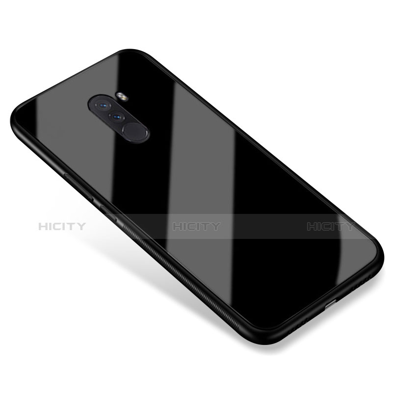 Coque Contour Silicone et Vitre Miroir Housse Etui pour Xiaomi Pocophone F1 Noir Plus