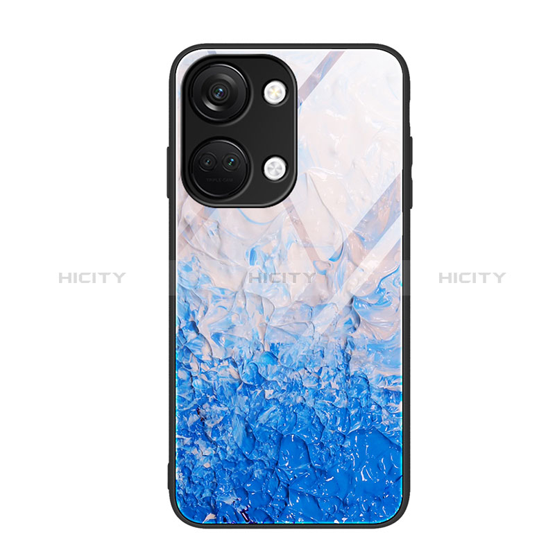 Coque Contour Silicone et Vitre Motif Fantaisie Miroir Etui Housse JM1 pour OnePlus Nord 3 5G Bleu Ciel Plus