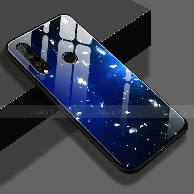 Coque Contour Silicone et Vitre Motif Fantaisie Miroir Etui Housse K01 pour Huawei Nova 4e Bleu Plus