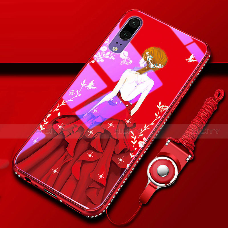 Coque Contour Silicone et Vitre Motif Fantaisie Miroir Etui Housse K01 pour Huawei P20 Rouge Plus