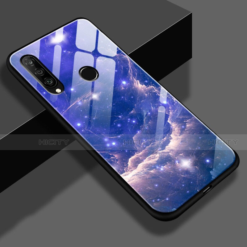 Coque Contour Silicone et Vitre Motif Fantaisie Miroir Etui Housse K01 pour Huawei P30 Lite Bleu Ciel Plus