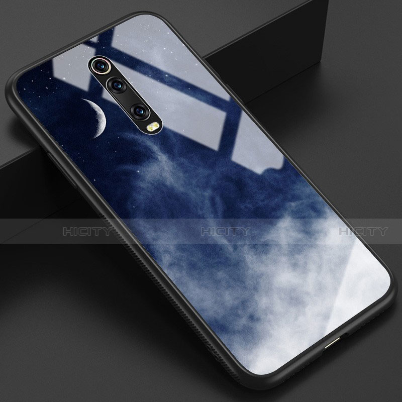 Coque Contour Silicone et Vitre Motif Fantaisie Miroir Etui Housse K01 pour Xiaomi Mi 9T Pro Bleu et Noir Plus