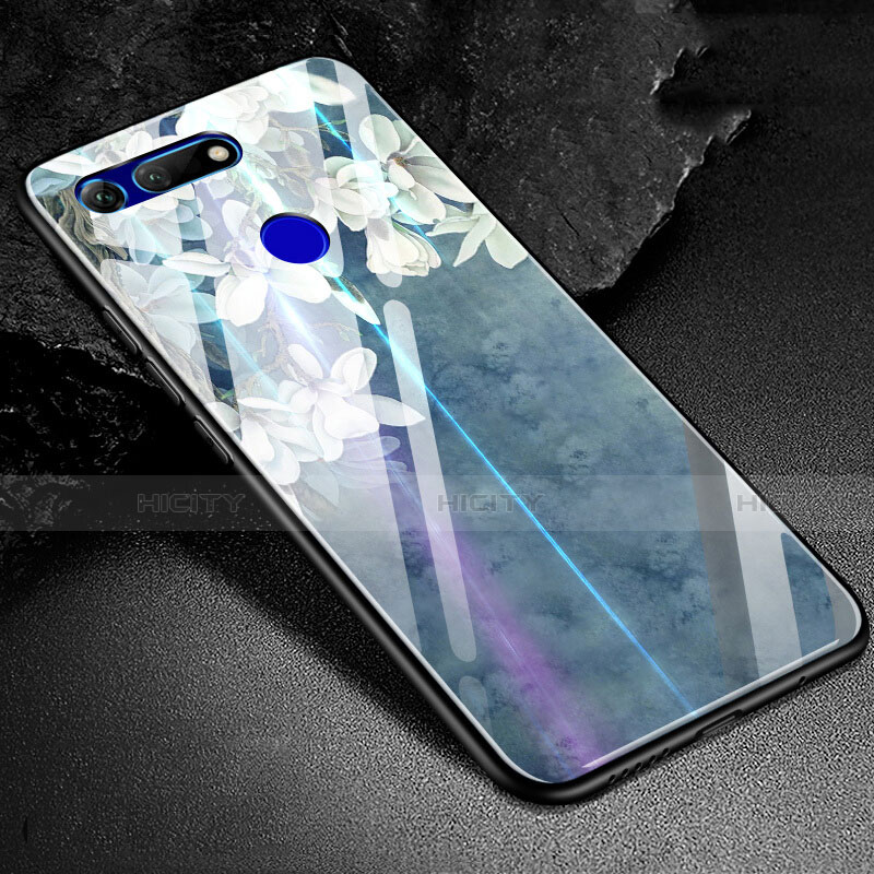 Coque Contour Silicone et Vitre Motif Fantaisie Miroir Etui Housse K02 pour Huawei Honor View 20 Bleu Plus