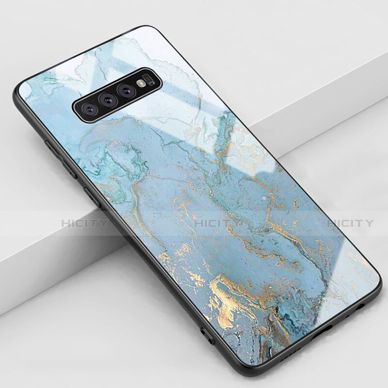 Coque Contour Silicone et Vitre Motif Fantaisie Miroir Etui Housse K02 pour Samsung Galaxy S10 5G Cyan Plus