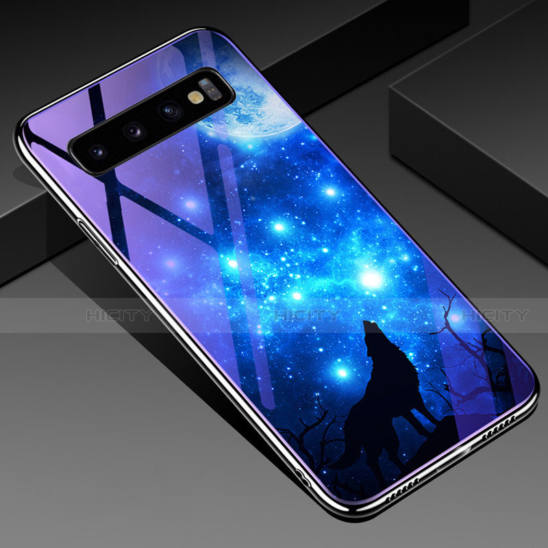 Coque Contour Silicone et Vitre Motif Fantaisie Miroir Etui Housse K05 pour Samsung Galaxy S10 5G Cyan Plus