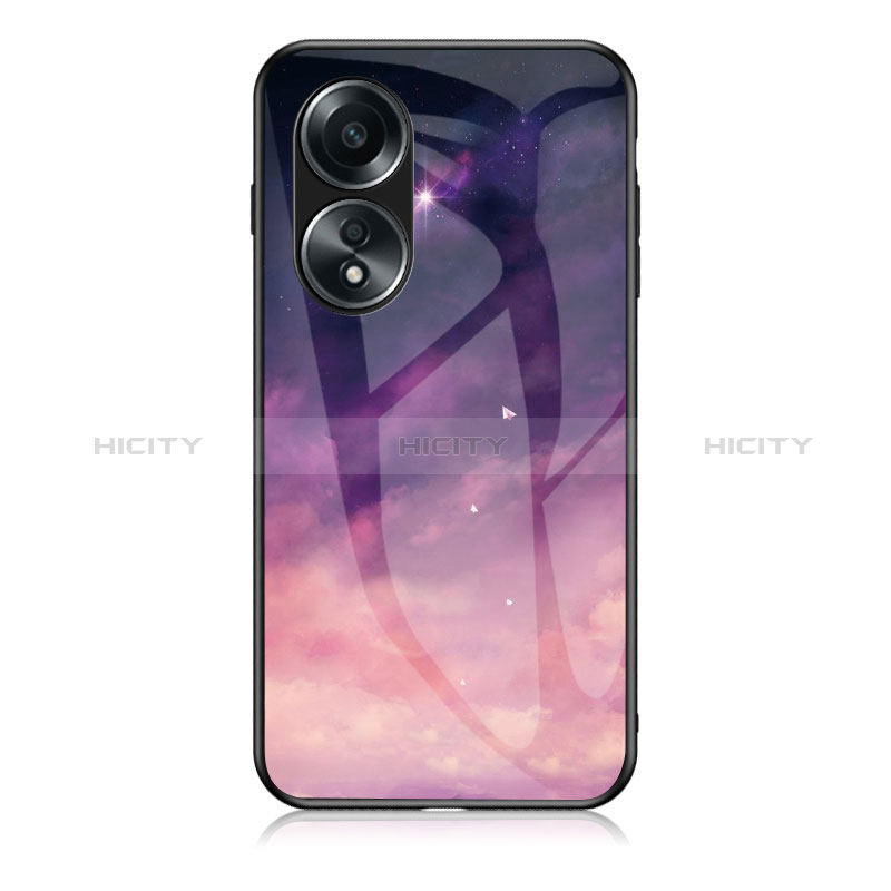 Coque Contour Silicone et Vitre Motif Fantaisie Miroir Etui Housse LS1 pour Oppo A18 Violet Plus