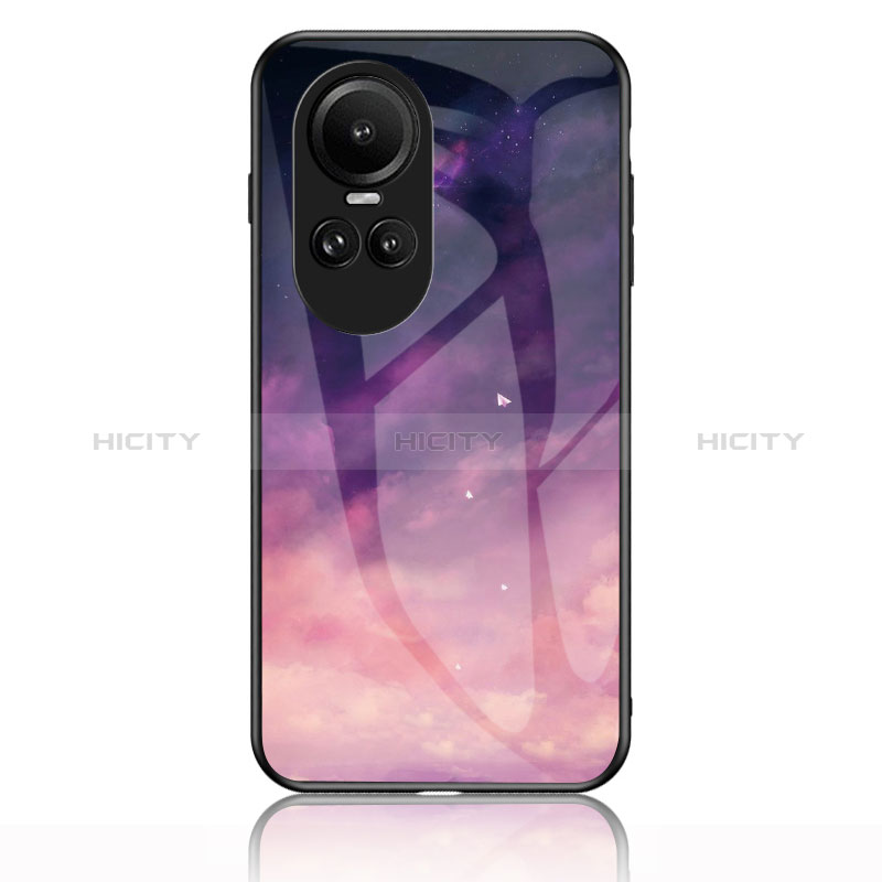 Coque Contour Silicone et Vitre Motif Fantaisie Miroir Etui Housse LS1 pour Oppo Reno10 5G Violet Plus