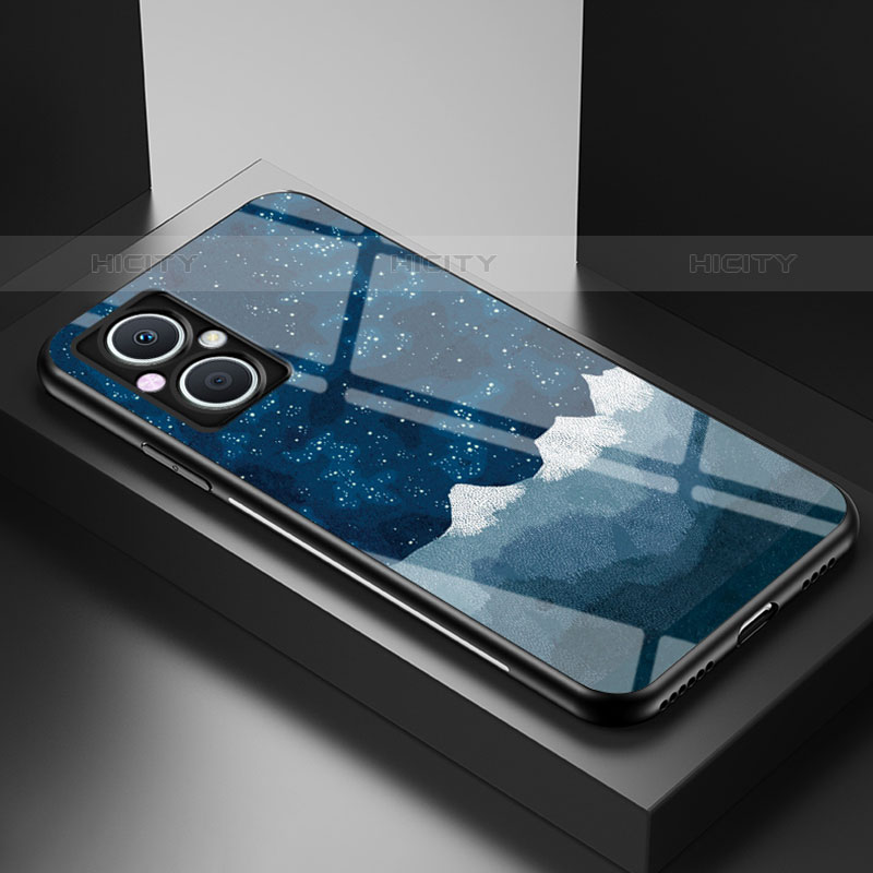 Coque Contour Silicone et Vitre Motif Fantaisie Miroir Etui Housse LS1 pour Oppo Reno8 Z 5G Bleu Plus